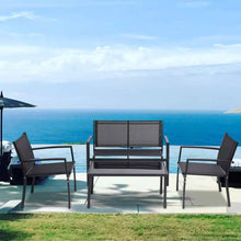 Load image into Gallery viewer, 4 Pieces Patio Furniture Set Outdoor Garden Patio Conversation Sets Poolside Lawn Chairs with Glass Coffee Table Porch Furniture (Black)