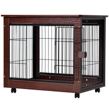 Load image into Gallery viewer, 31” Length Furniture Style Pet Dog Crate Cage End Table with Wooden Structure and Iron Wire and Lockable Caters, Medium Dog House Indoor Use.