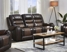 Load image into Gallery viewer, BTEXPERT Two Tone Dark Light Brown Top Grain Leather 3 Seater Manual Reclining sofa