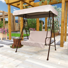 Load image into Gallery viewer, 2-Seat Outdoor Patio Porch Swing Chair, Porch Lawn Swing With Removable Cushion And Convertible Canopy, Brown Beige