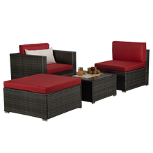Load image into Gallery viewer, Beefurni Outdoor Garden Patio Furniture 4-Piece Gray PE Rattan Wicker Sectional Red Cushioned Sofa Sets with 1 Beige Pillow