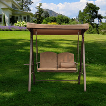 Load image into Gallery viewer, 2-Seat Outdoor Patio Porch Swing Chair, Adjustable Canopy Swing Glider with Weather Resistant Steel Frame, Adjustable Tilt Canopy,Removable Cushions and Pillow Included for Backyard,Beige
