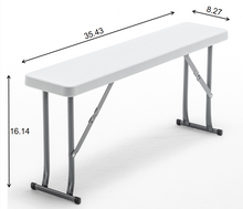 Load image into Gallery viewer, 3-Piece set Plastic Portable Folding Beer Picnic Table & two Benches Seats foldable Carrying Handle Heavy Duty White Party RV Patio Dining Event Camping Outdoor Activity Commercial Family Home Garden