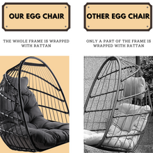 Load image into Gallery viewer, Swing Egg Chair with Stand Indoor Outdoor Wicker Rattan Patio Basket Hanging Chair with C Type bracket , with cushion and pillow,Patio Wicker folding Hanging Chair