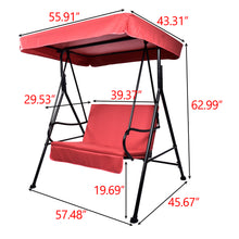 Load image into Gallery viewer, 2-Seat Outdoor Patio Porch Swing Chair, Porch Lawn Swing With Removable Cushion And Convertible Canopy, Red