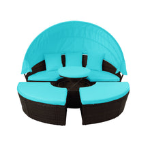 Load image into Gallery viewer, TOPMAX Patio Furniture Round Outdoor Sectional Sofa Set Rattan Daybed Sunbed with Retractable Canopy, Separate Seating and Removable Cushion (BLUE)