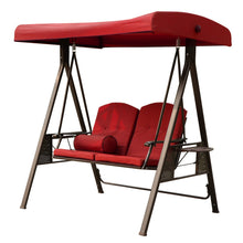 Load image into Gallery viewer, 2-Seat Outdoor Patio Porch Swing Chair, Adjustable Canopy Swing Glider with Weather Resistant Steel Frame, Adjustable Tilt Canopy,Removable Cushions and Pillow Included for Backyard,Red