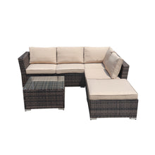 Load image into Gallery viewer, 4-Piece Patio Wicker Furniture Set Outdoor Rattan Sectional Sofa, All-Weather Brown Wicker Rattan Chair with Tempered Glass Table