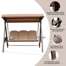Load image into Gallery viewer, 3-Seat Outdoor Patio Porch Swing Chair, Adjustable Canopy Swing Glider with Weather Resistant Steel Frame, Adjustable Tilt Canopy,Removable Cushions and Pillow Included for Backyard,Beige