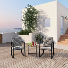 Load image into Gallery viewer, 3 Pieces Patio Set Outdoor Patio Furniture Sets Modern Rocking Chair Furniture Sets Clearance Cushioned Chairs Conversation Sets with Coffee Table for Yard and Bistro (Gray)