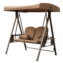 Load image into Gallery viewer, 2-Seat Outdoor Patio Porch Swing Chair, Adjustable Canopy Swing Glider with Weather Resistant Steel Frame, Adjustable Tilt Canopy,Removable Cushions and Pillow Included for Backyard,Beige