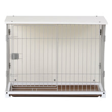 Load image into Gallery viewer, 34" Length Elegant Wooden Structure White Dog Cage Crate, End Table with movable salver, Decorative Dog House Cage Indoor Use, Furniture style, with wide table top.
