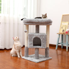 Load image into Gallery viewer, 28.4 Inches Small Cat Tree for Indoor Cats Polyester Plush Cat Tower with Beige Condos, Spacious Perch,Scratching Sisal Posts Plush-covered posts and Replaceable Dangling Balls Gray