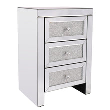 Load image into Gallery viewer, Mirrored Night Stand Bedside Tables Drawer Crystal Diamond Bedside Table Bedroom Furniture with 3-Drawers-Bedside Storage Cabinet Silvery