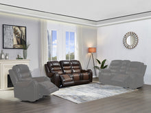 Load image into Gallery viewer, BTEXPERT Two Tone Dark Light Brown Top Grain Leather 3 Seater Manual Reclining sofa