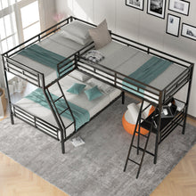 Load image into Gallery viewer, Twin over Full Bunk Bed with a Twin Size Loft Bed attached, with a Desk, Metal, Black
