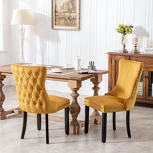 Load image into Gallery viewer, A&A Furniture,Upholstered Wing-Back Dining Chair with Backstitching Nailhead Trim and Solid Wood Legs,Set of 2, Gold