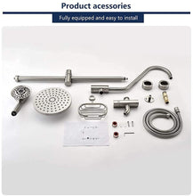 Load image into Gallery viewer, Shower System with Rain Showerhead, 5-Function Hand Shower, Adjustable Slide Bar and Soap Dish, Brushed Nickel Finish