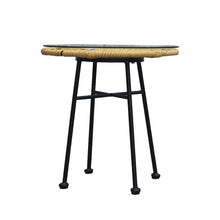 Load image into Gallery viewer, 3 Pieces Outdoor Patio Balcony Natural Yellow Wicker Chair Table Set with Beige Cushion and Tempered Glass Table Top