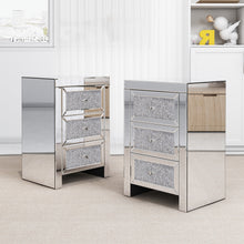 Load image into Gallery viewer, Mirrored Night Stand Bedside Tables Drawer Crystal Diamond Bedside Table Bedroom Furniture with 3-Drawers-Bedside Storage Cabinet Silvery