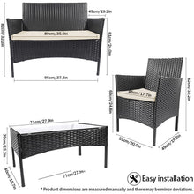Load image into Gallery viewer, 4-Piece Outdoor Patio Rattan Furniture Set Wicker Chair Sofa Table with Cushions
