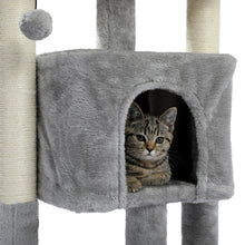 Load image into Gallery viewer, 28.4 Inches Small Cat Tree for Indoor Cats Polyester Plush Cat Tower with Beige Condos, Spacious Perch,Scratching Sisal Posts Plush-covered posts and Replaceable Dangling Balls Gray