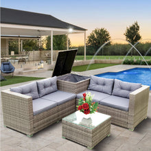Load image into Gallery viewer, 4 Piece Patio Sectional Wicker Rattan Outdoor Furniture Sofa Set with Storage Box Grey