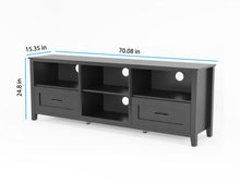 Load image into Gallery viewer, 70.08 Inch Length Black TV Stand for Living Room and Bedroom, with 2 Drawers and 4 High-Capacity Storage Compartment.
