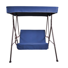 Load image into Gallery viewer, 2-Seat Outdoor Patio Porch Swing Chair, Porch Lawn Swing With Removable Cushion And Convertible Canopy, Brown Blue