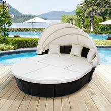 Load image into Gallery viewer, Outdoor rattan daybed sunbed with Retractable Canopy Wicker Furniture, Round Outdoor Sectional Sofa Set, black Wicker Furniture Clamshell Seating with Washable Cushions, Backyard, Porch, Beige.