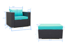 Load image into Gallery viewer, 2 Pieces Patio Furniture Set,All-Weather Outdoor Sectional Sofa,Manual Weaving PE Wicker Rattan Patio Conversation Sets with Blue Cushion and Ottoman(Dark Brown)