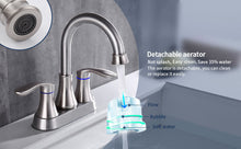 Load image into Gallery viewer, 2-Handle 4-Inch Brushed Nickel Bathroom Faucet, Bathroom Vanity Sink Faucets with Pop-up Drain and Supply Hoses