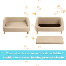 Load image into Gallery viewer, 32" Beige Pet Sofa, Dog Sofa, Cat sofa, Cat Bed, Pet Bed, Dog Bed, Cat Bed, rectangle sofa with movable cushion, with wood style foot