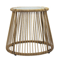 Load image into Gallery viewer, 3PCS Outdoor Patio Balcony L Shape Natural Color Wicker Sofa Set with Beige Cushion And Round Tempered Glass Table