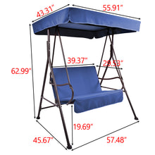 Load image into Gallery viewer, 2-Seat Outdoor Patio Porch Swing Chair, Porch Lawn Swing With Removable Cushion And Convertible Canopy, Brown Blue