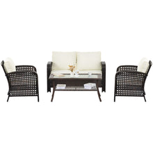 Load image into Gallery viewer, 4 Pieces Outdoor Patio Furniture Sets Rattan Chair with coffee table Wicker Set, Outdoor Indoor Use Backyard Porch Garden Poolside Balcony Furniture Sets (Brown)