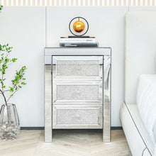 Load image into Gallery viewer, Mirrored Night Stand Bedside Tables Drawer Crystal Diamond Bedside Table Bedroom Furniture with 3-Drawers-Bedside Storage Cabinet Silvery