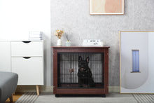 Load image into Gallery viewer, 31” Length Furniture Style Pet Dog Crate Cage End Table with Wooden Structure and Iron Wire and Lockable Caters, Medium Dog House Indoor Use.