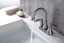 Load image into Gallery viewer, 2-Handle 4-Inch Brushed Nickel Bathroom Faucet, Bathroom Vanity Sink Faucets with Pop-up Drain and Supply Hoses