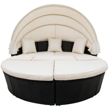 Load image into Gallery viewer, Outdoor rattan daybed sunbed with Retractable Canopy Wicker Furniture, Round Outdoor Sectional Sofa Set, black Wicker Furniture Clamshell Seating with Washable Cushions, Backyard, Porch, Beige.