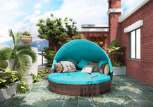 Load image into Gallery viewer, TOPMAX Patio Furniture Round Outdoor Sectional Sofa Set Rattan Daybed Sunbed with Retractable Canopy, Separate Seating and Removable Cushion (BLUE)