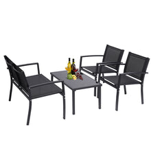 Load image into Gallery viewer, 4 Pieces Patio Furniture Set Outdoor Garden Patio Conversation Sets Poolside Lawn Chairs with Glass Coffee Table Porch Furniture (Black)