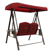 Load image into Gallery viewer, 2-Seat Outdoor Patio Porch Swing Chair, Adjustable Canopy Swing Glider with Weather Resistant Steel Frame, Adjustable Tilt Canopy,Removable Cushions and Pillow Included for Backyard,Red