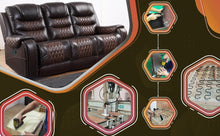 Load image into Gallery viewer, BTEXPERT Two Tone Dark Light Brown Top Grain Leather 3 Seater Manual Reclining sofa