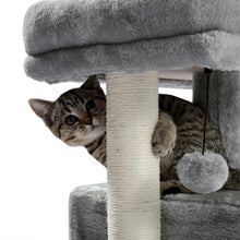 Load image into Gallery viewer, 28.4 Inches Small Cat Tree for Indoor Cats Polyester Plush Cat Tower with Beige Condos, Spacious Perch,Scratching Sisal Posts Plush-covered posts and Replaceable Dangling Balls Gray