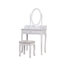 Load image into Gallery viewer, Vanity Table Set with Rotatable Oval Mirror and Cushioned Stool, Modern Makeup Bedroom Dressing Table with a Drawer for Girls Woman,White 31.5x15.75x53.54 inch