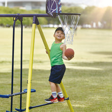 Load image into Gallery viewer, 5 in 1 Outdoor Tolddler Swing Set for Backyard, Playground Swing Sets with Steel Frame, Swing n\' Silde Playset for Kids with Seesaw Swing, Basketball Hoop