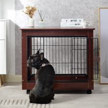 Load image into Gallery viewer, 31” Length Furniture Style Pet Dog Crate Cage End Table with Wooden Structure and Iron Wire and Lockable Caters, Medium Dog House Indoor Use.