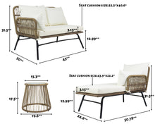 Load image into Gallery viewer, 3PCS Outdoor Patio Balcony L Shape Natural Color Wicker Sofa Set with Beige Cushion And Round Tempered Glass Table