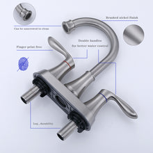 Load image into Gallery viewer, 2-Handle 4-Inch Brushed Nickel Bathroom Faucet, Bathroom Vanity Sink Faucets with Pop-up Drain and Supply Hoses